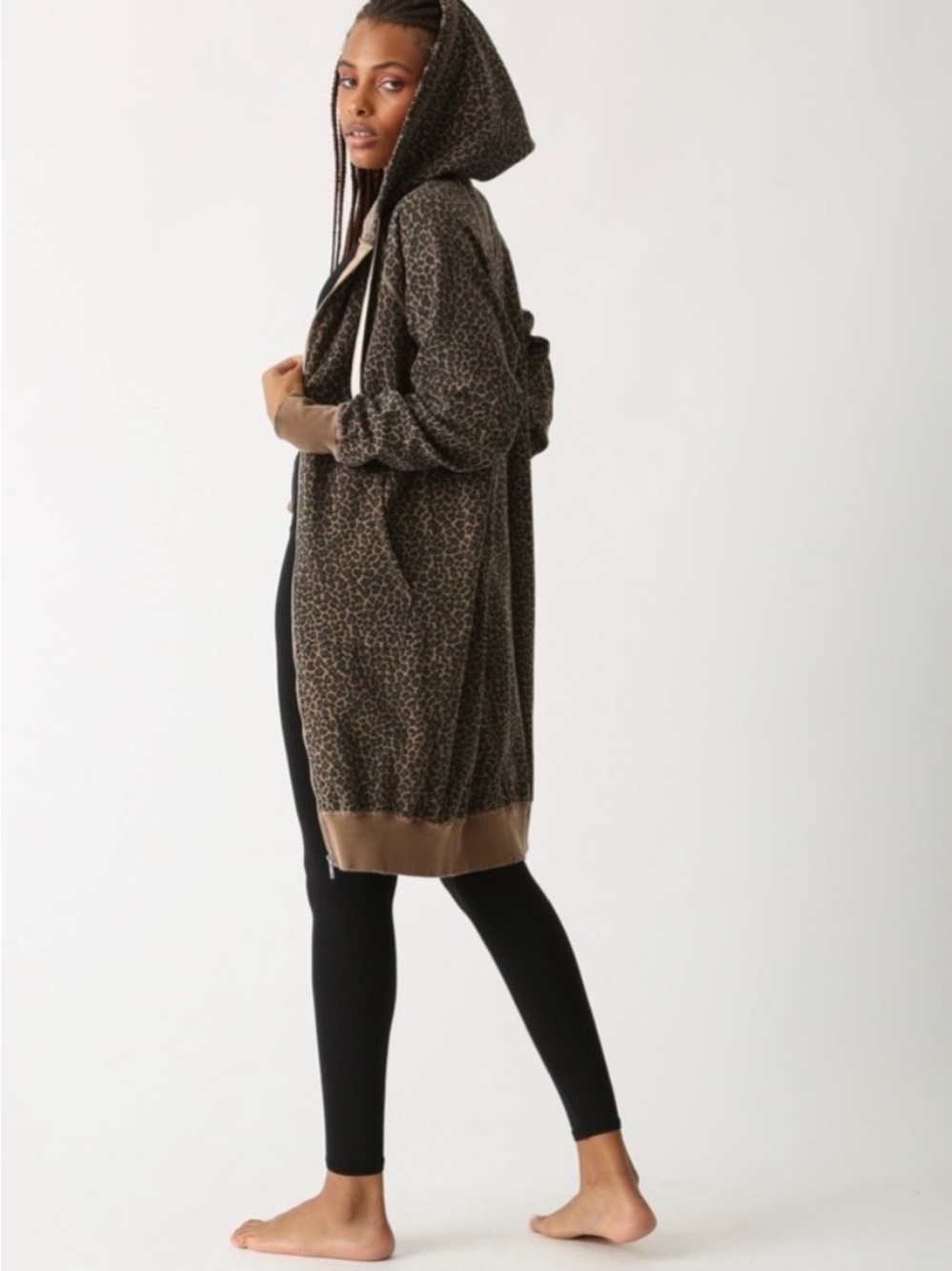 Electric & Rose Joplin Long Zip Hoodie in Leopard Print